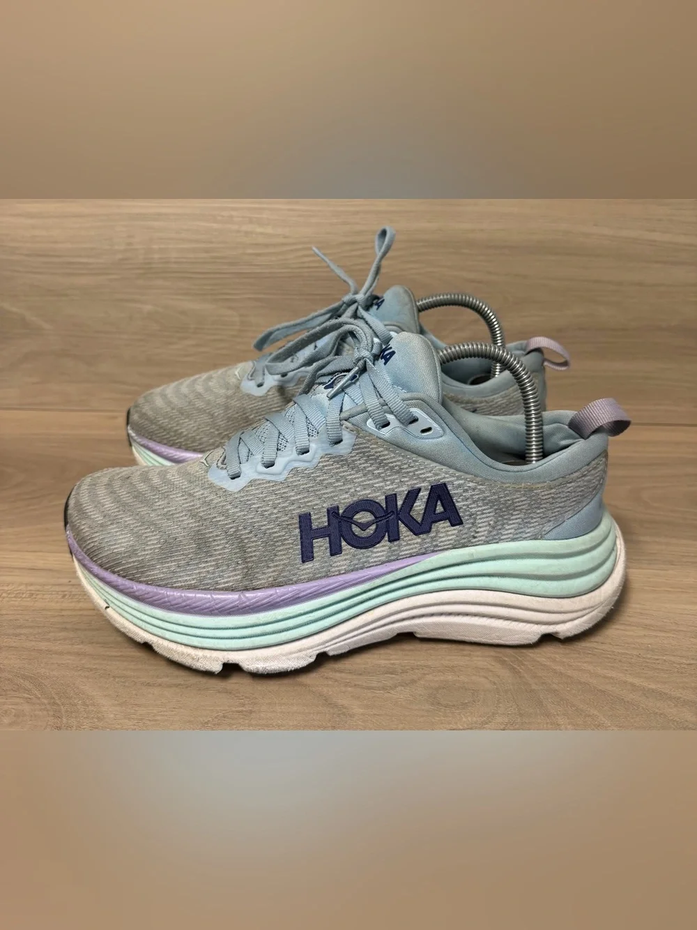 Hoka Gaviota 5 Wide Trail Running Shoes Womens Size 6D Light Blue Lace Up